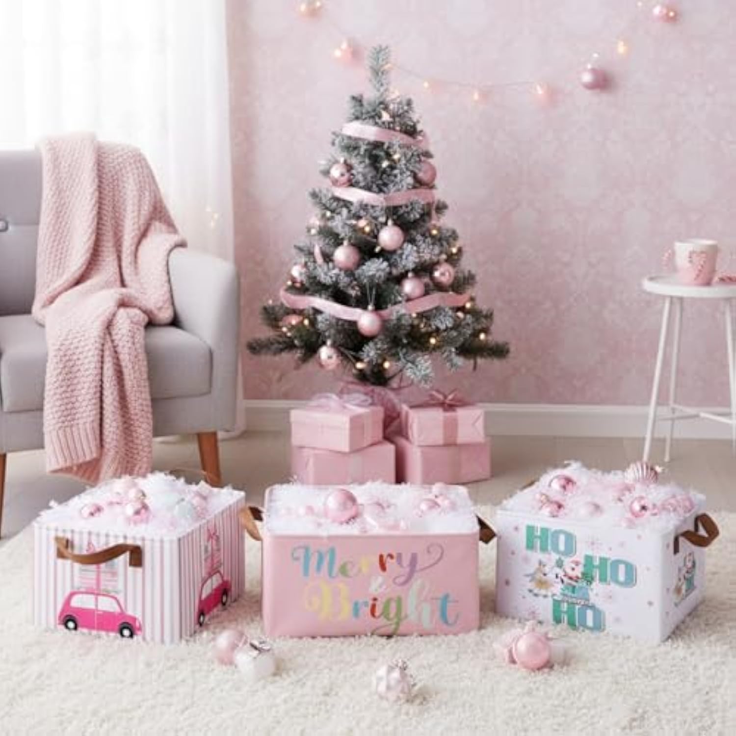 6 Pack Pastel Christmas Storage Bin Collapsible Large Christmas Storage Baskets For Gifts Canvas Laundry Basket Foldable Box With Handle For Office Home Bedroom Clothes
