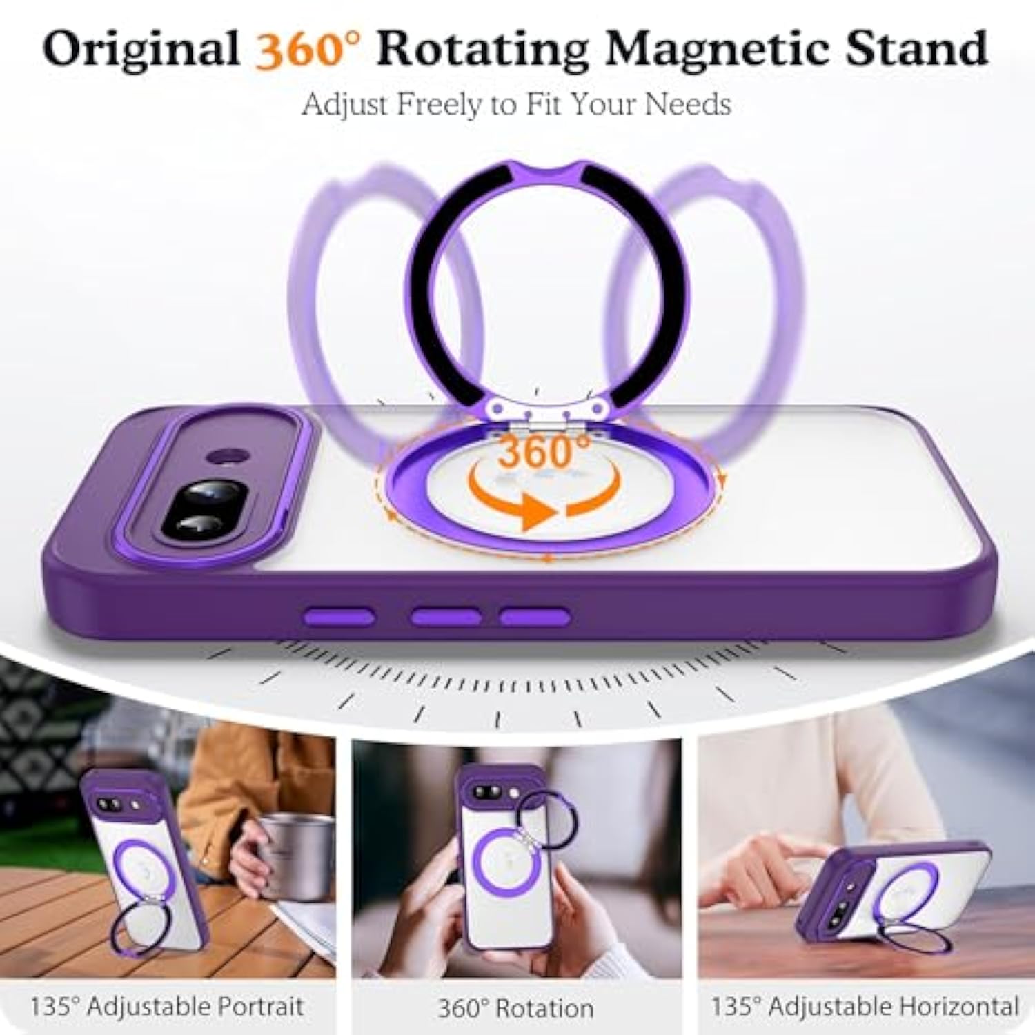 Compatible With Google Pixel 10 Case & 10 Pro Case With 360° Magnetic Ring Stand [Compatible With Mag-Safe ] Shockproof Phone Case For Google Pixel 10 & 10 Pro 6.3'',Purple