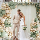 Sage Green Gold Balloon Arch Kit, 143Pcs Sage Green And Sand White Gold Balloons Garland Arch Kit Coffetti Balloons For Birthday Wedding Baby Shower Gender Reveal Decorations