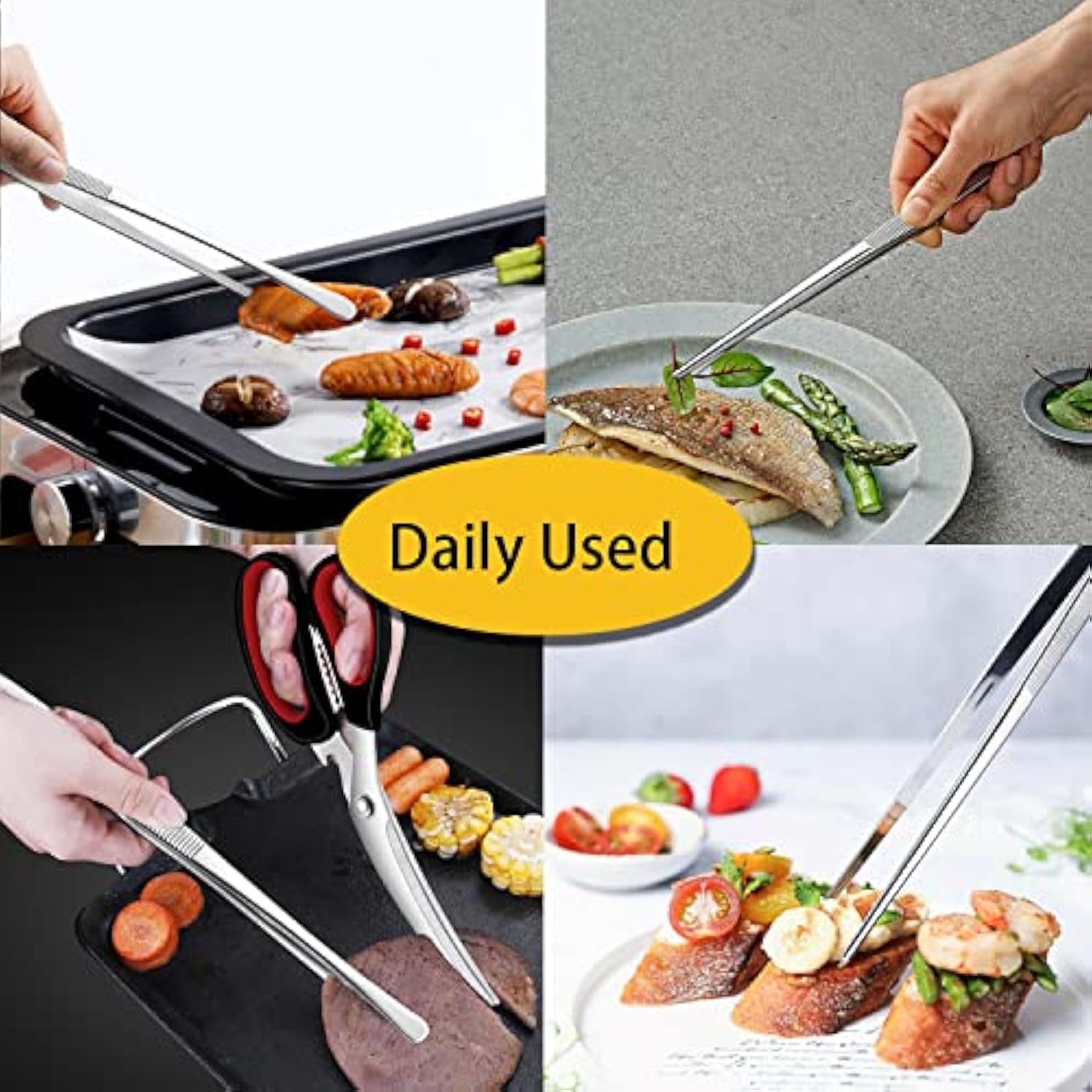 2 Pcs 12-Inch Kitchen Tweezers Fine Tweezer Tongs, Extra-Long Stainless Steel Cooking Tweezers (Silver)