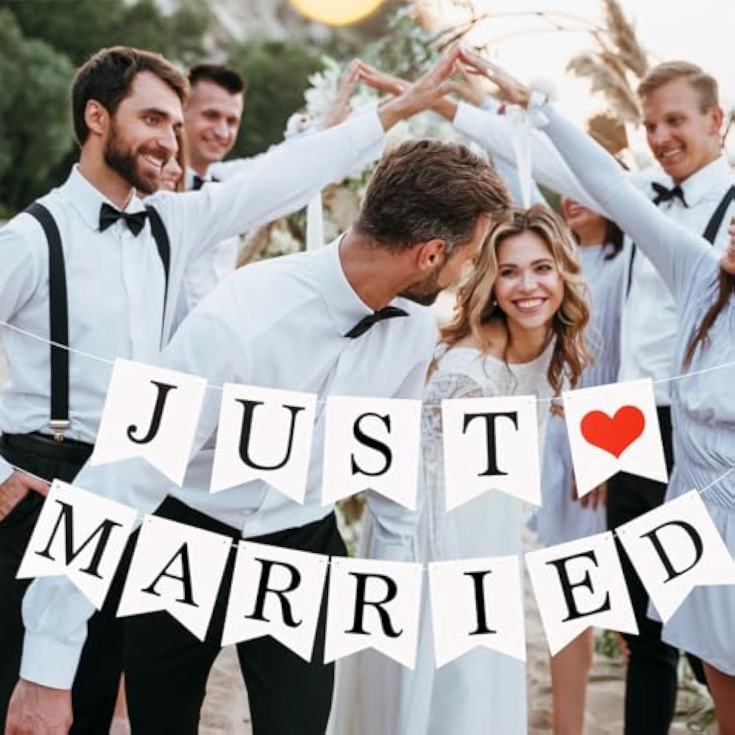 Just Married Wedding Banner, Card Flag Decoration for Bridal Shower & Anniversary