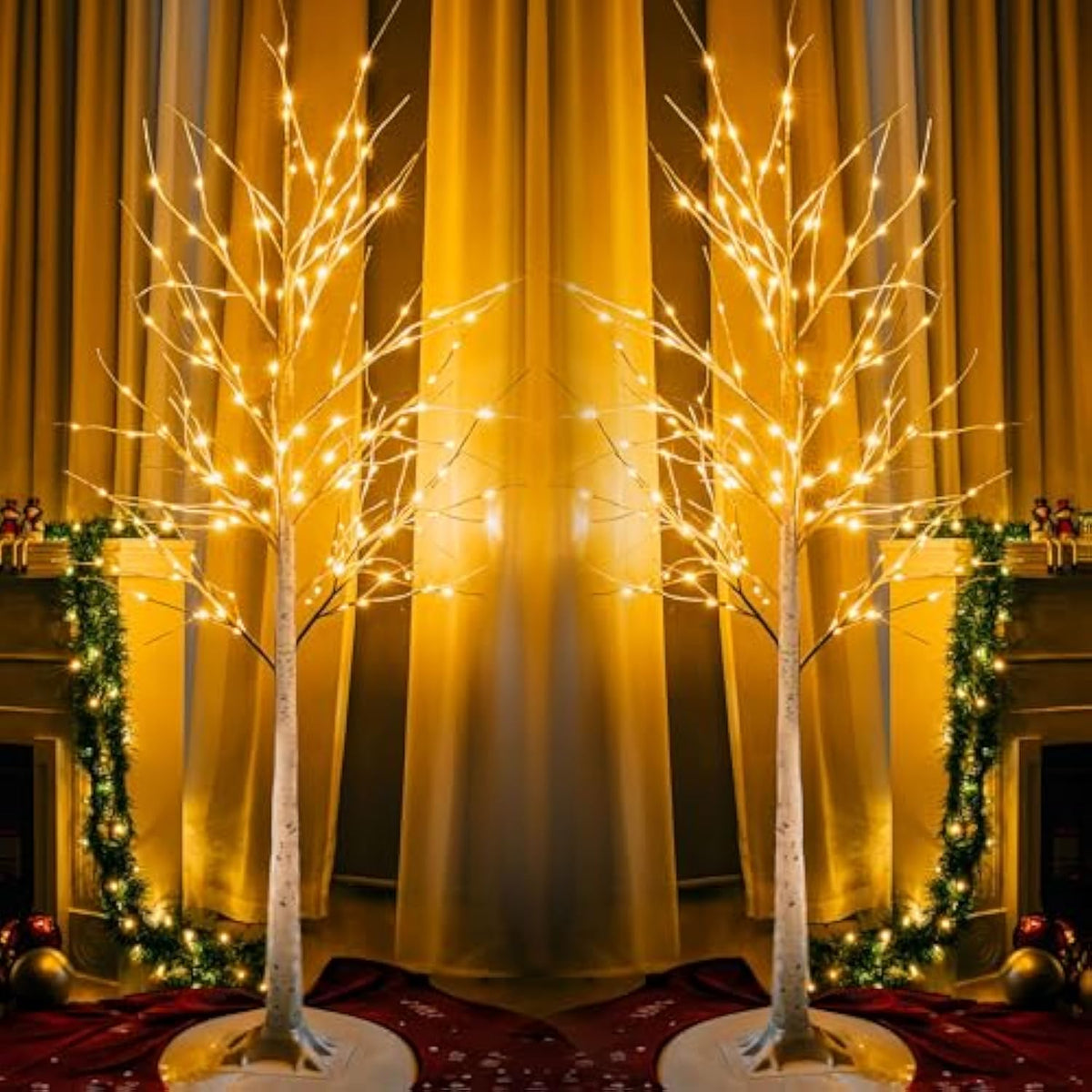 Lighted Tree, 6 Ft Birch Tree With Fairy Lights For Decoration Inside Outside, Birch Tree With 144 Led Lights For Christmas Holiday Wedding Home Room Decor, 2 Pack
