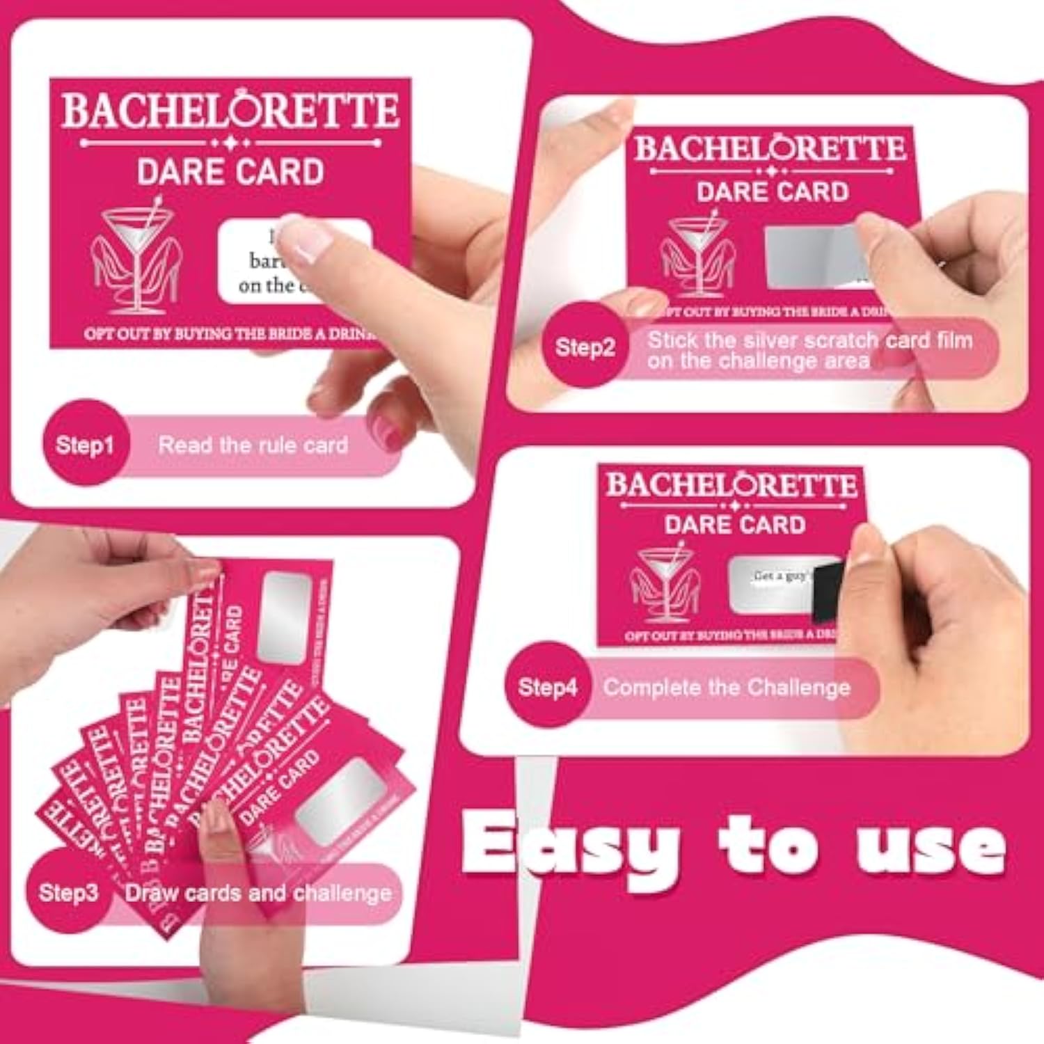 25-Piece Bachelorette Scratch Off Dare Game Cards With Diy Film Stickers - Fun Bridal Shower Games For Girls Night Out, Wedding, Engagement, Bachelorette Party Supplies (High Heels Pattern)