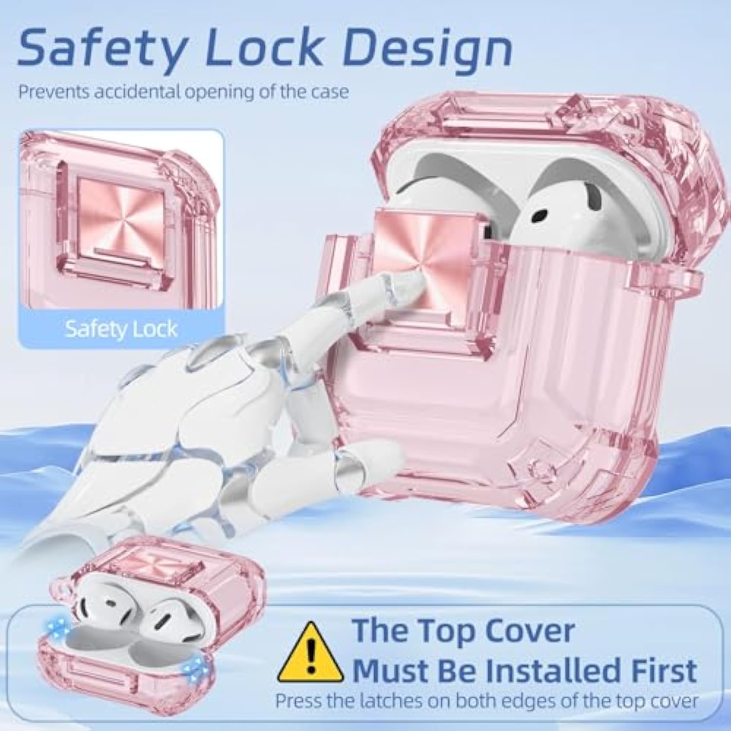 Safety Lock For Airpods 4 Case, Clear Pink For Apple Airpod 4 Case (2024) (Usb-C), For Airpod 4 Case Cover With Cleaner Kit For Girly Women, Air Pod 4 Case With Lanyard And Keychain, Clear Pink