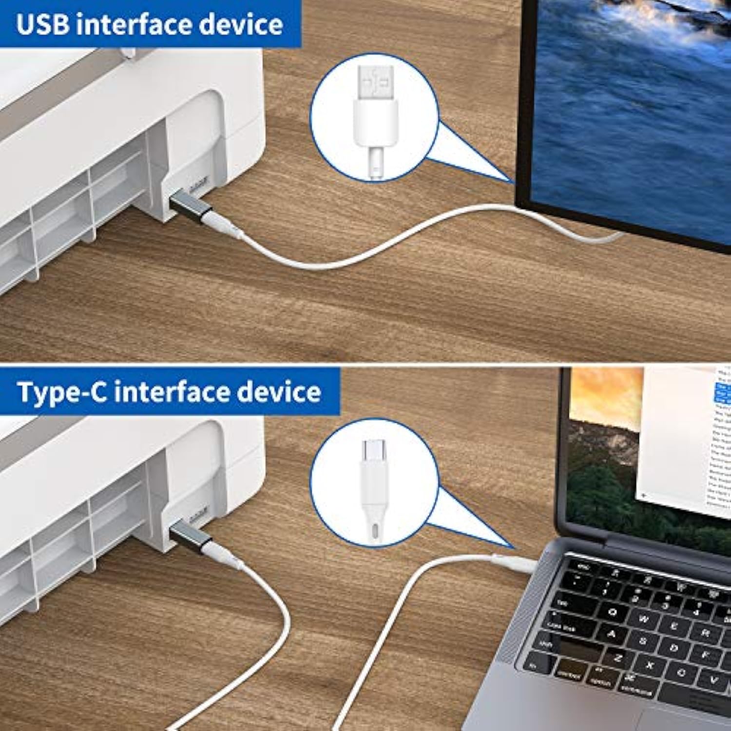 Usb C Female To Printer Male Adapter (2-Pack), Usb Type C To Usb B Convert Connector Support Data Sync Compatible With Brother Hp Canon Lexmark Epson Dell Xerox Samsung Etc And Piano Dac (Grey)