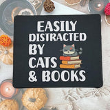 Funny Cat Mousepad - Distracted By Cats & Books Mouse Pad For Gaming, Working - Cat Owner, Book Lover Mouse Mat 9.5 Inch - Kitten Cat Lovers Bookworm Gifts For Men/Women