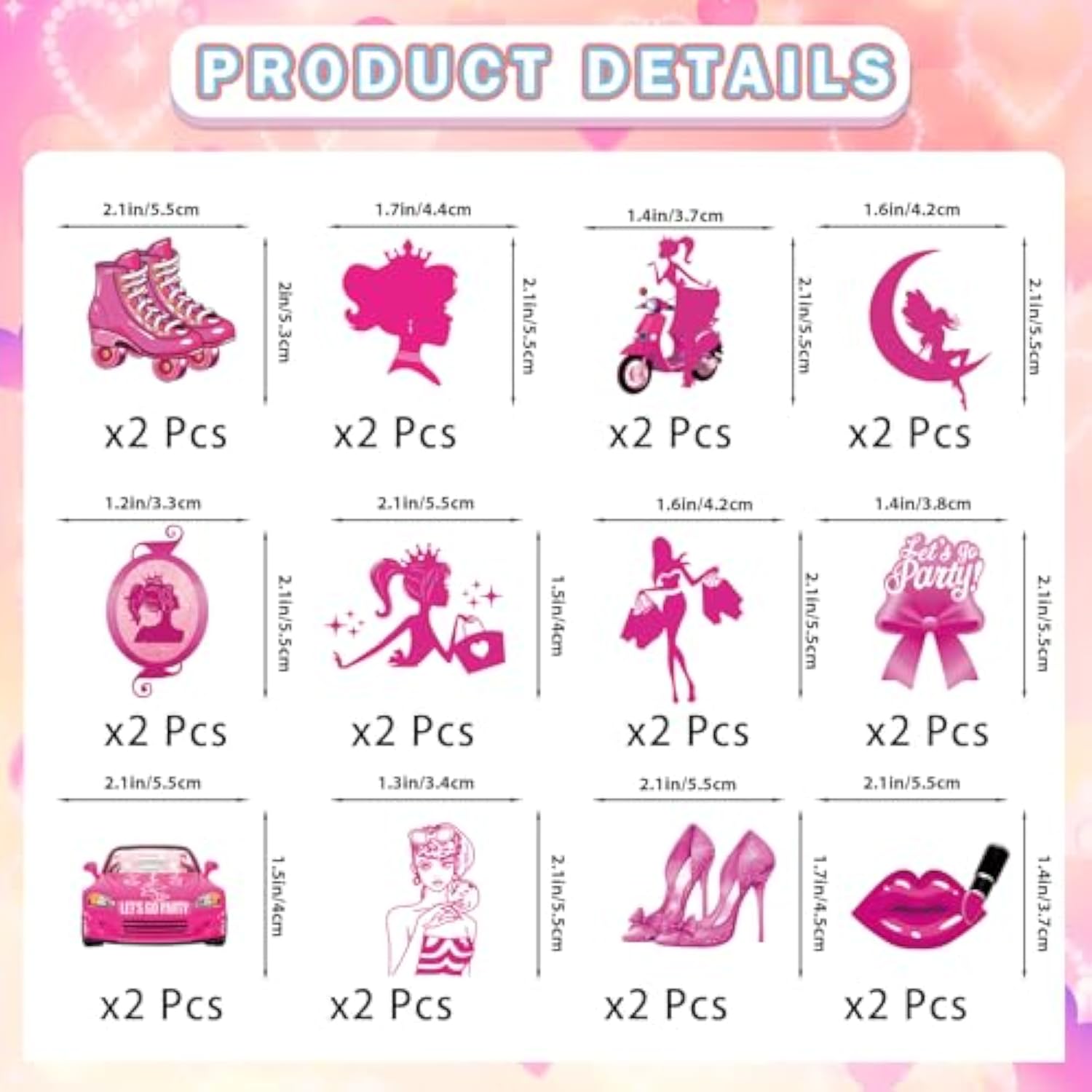 48 Pcs Hot Pink Girls Cupcake Toppers Princess Cake Decorations Girls Birthday Party Bachelorette Party Bridal Shower Supplies