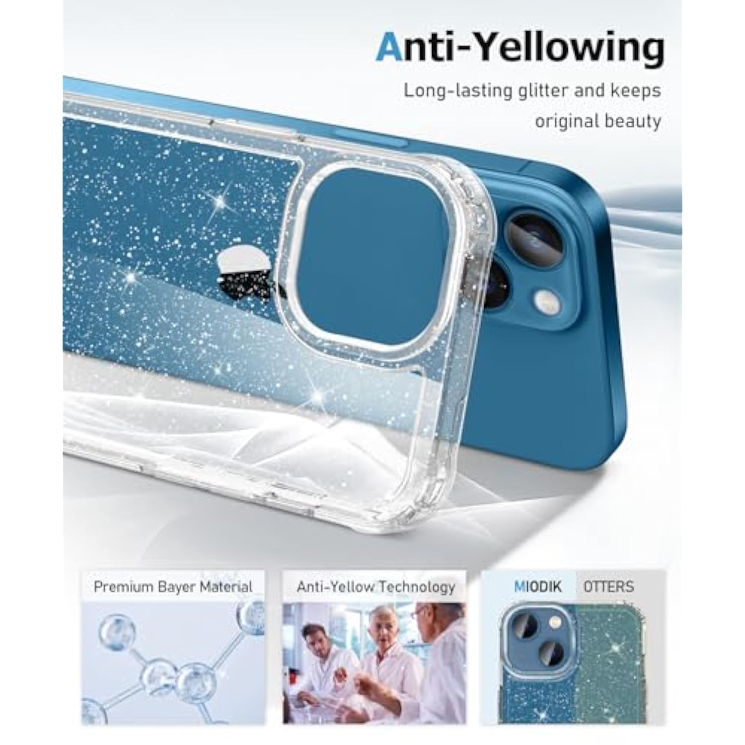 For Iphone 13 Case With Screen Protector + Camera Lens Protector, Clear Glitter [Non Yellowing] Shockproof Protective Phone Case, Slim Women Girls Iphone 13 Cover 6.1 Inch - Sparkle Clear