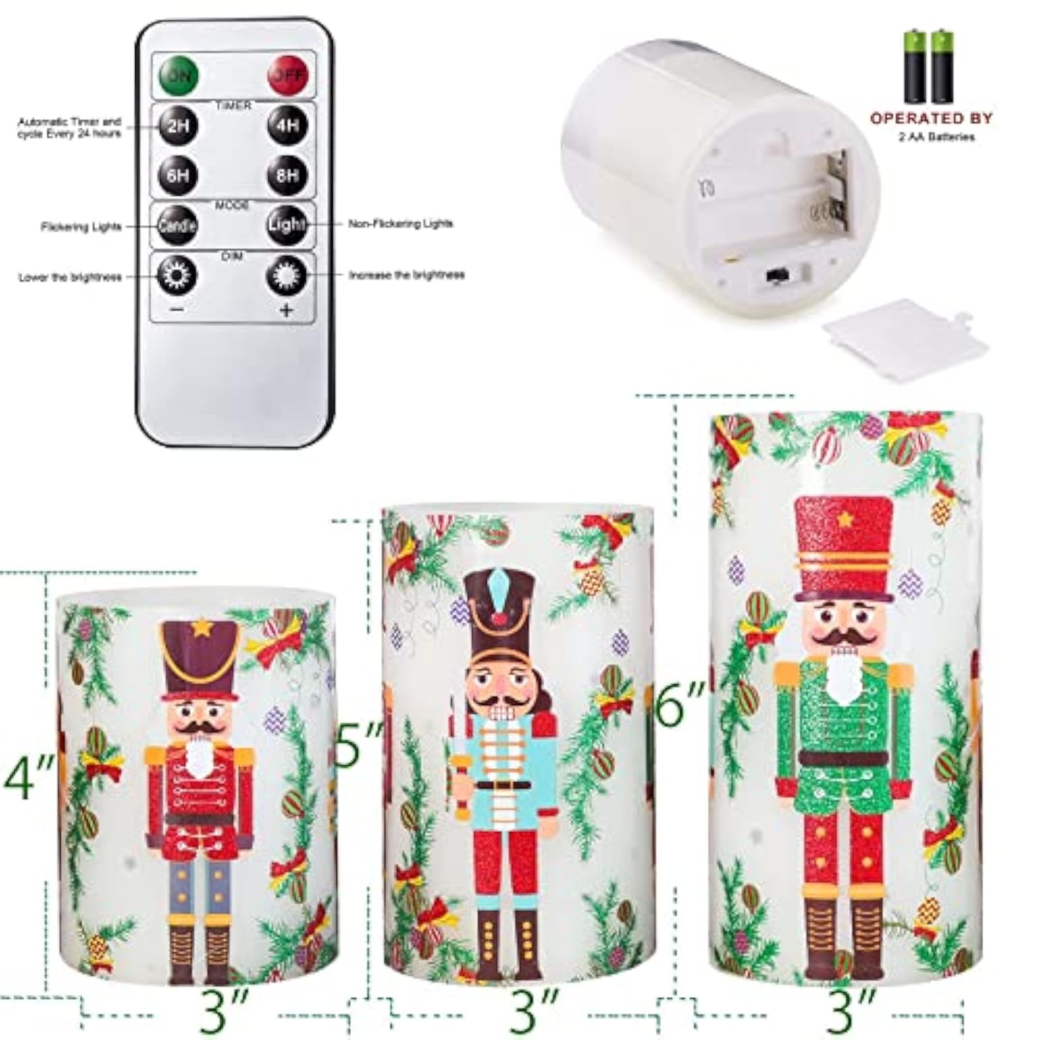 Nutcracker Christmas Flameless Candles Remote: Real Wax Flickering Battery Operated Candles - Home Party Bedroom Birthday Holiday Xmas Decorations