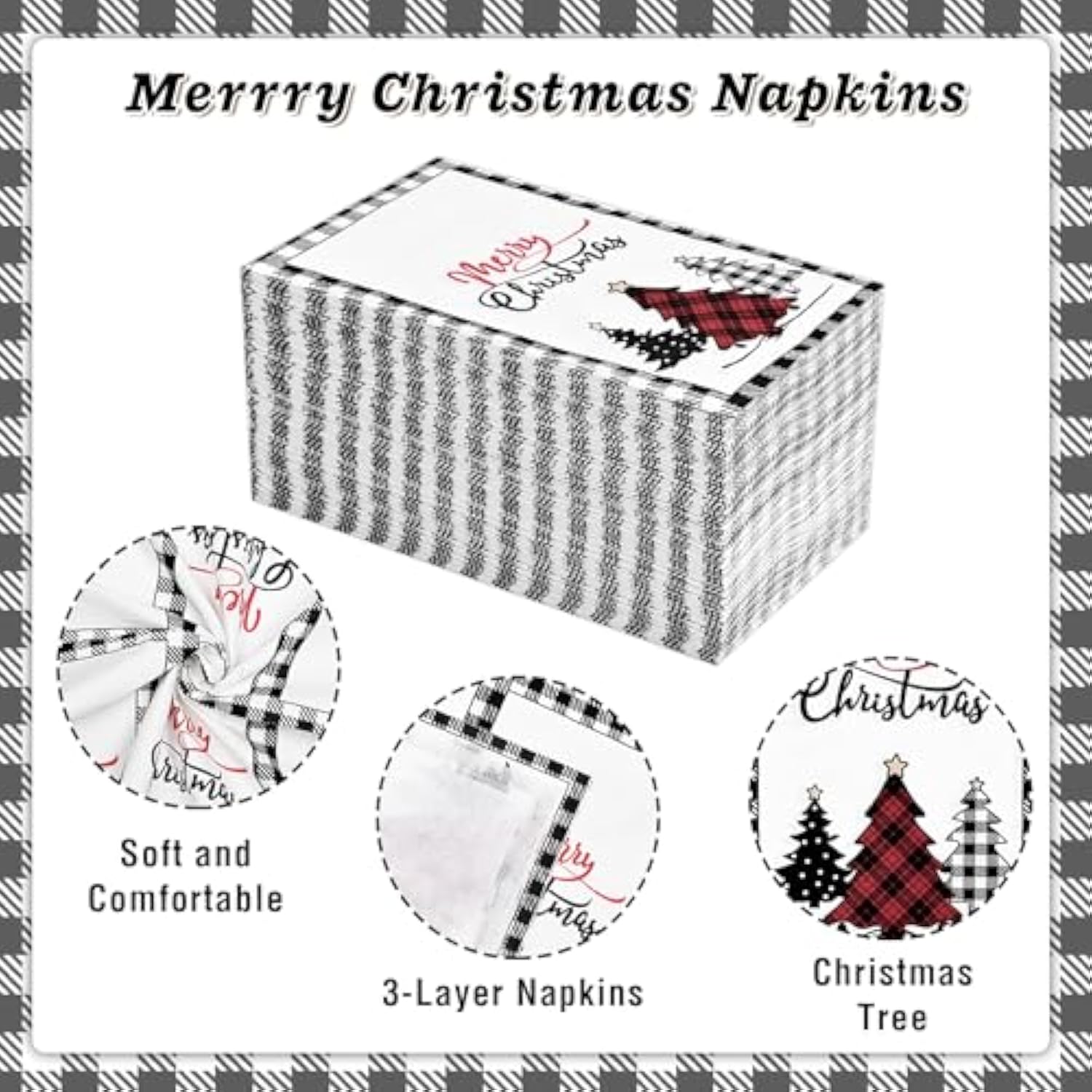 100 Christmas Guest Napkins 3Ply Buffalo Plaid Christmas Tree Paper Napkins For Bathroom Merry Christmas Napkins Disposable For Home Kitchen Dinner Paper Towels For Winter Xmas Holiday