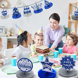 12pcs Blue Silver Honeycomb Centerpieces for Men's Birthday Party Decorations