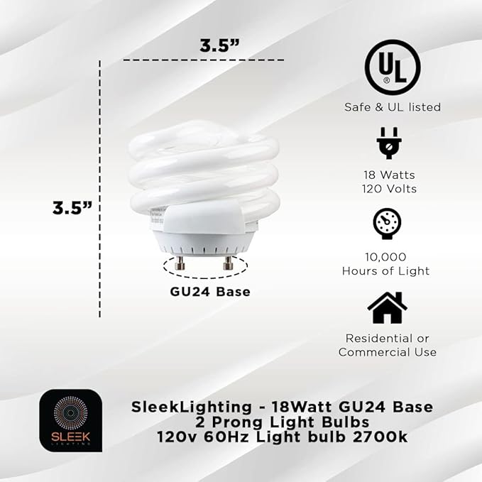 18W GU24 CFL Light Bulbs T2 Spiral 2700K Warm White 1170 Lumens UL Listed 4 Pack