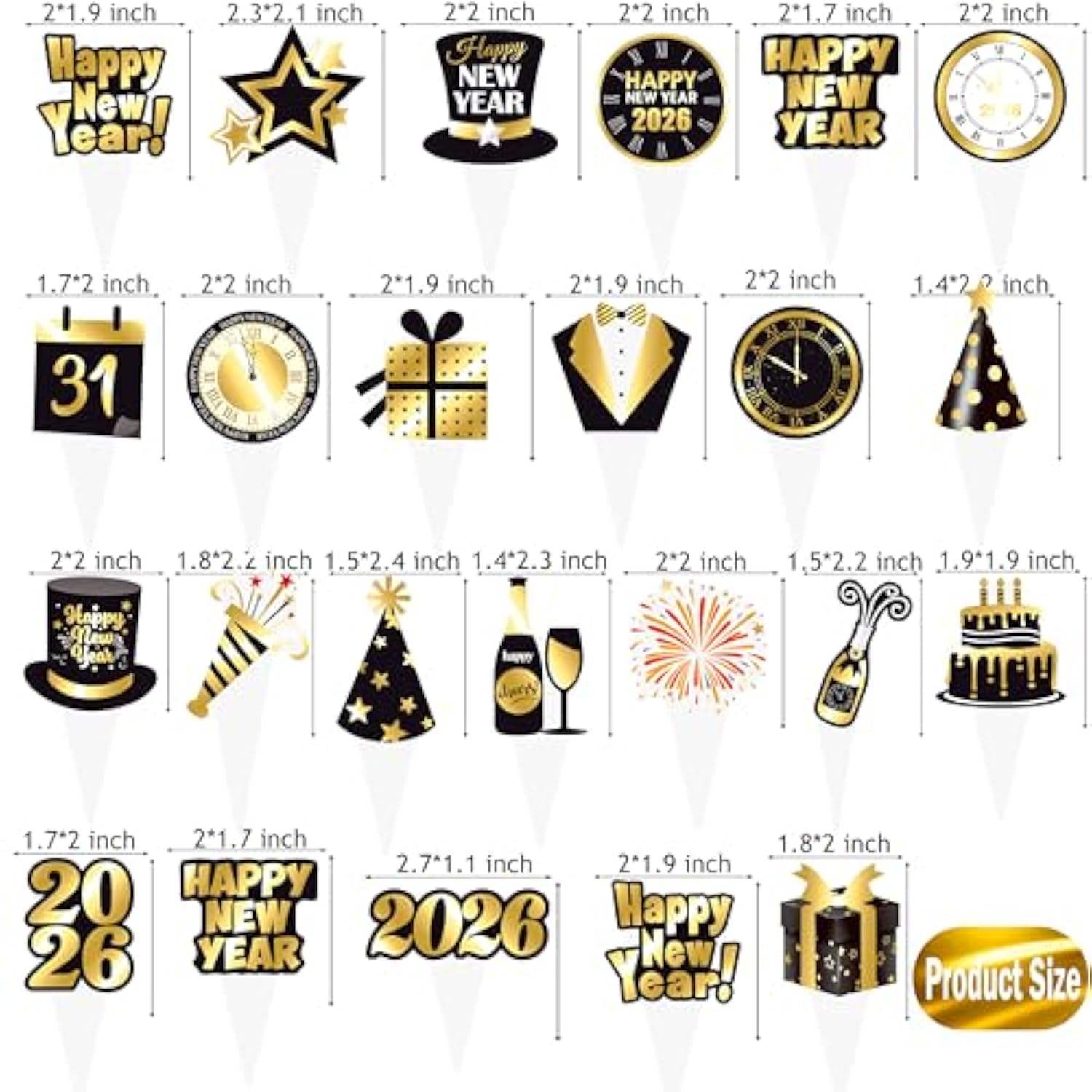 48pcs New Year 2026 Countdown Clock Cupcake Toppers Party Decor