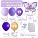 158pcs Purple Butterfly Balloon Arch Kit with Chrome Gold & Foil Balloons