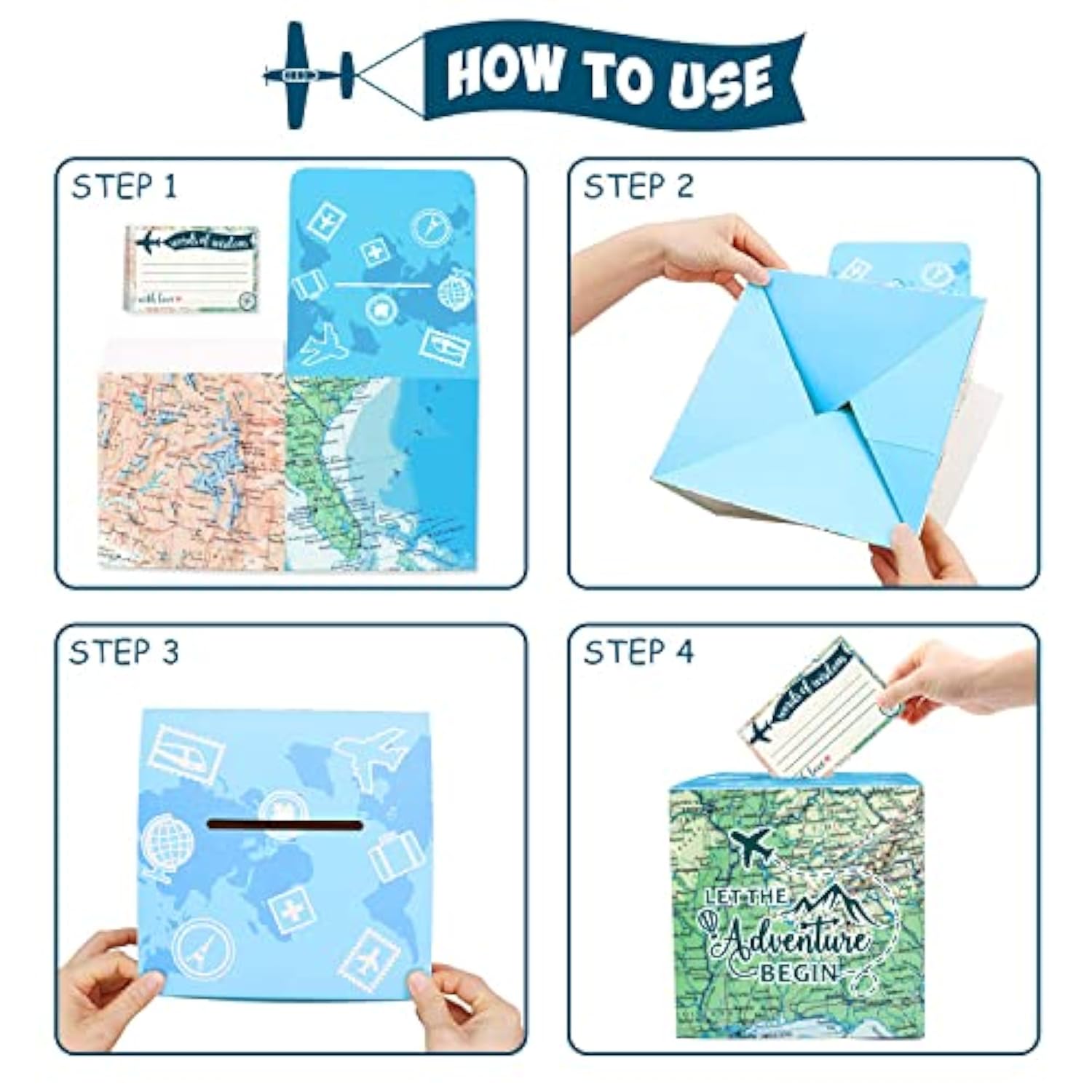 51Pcs Adventure Card Box Holder And Advice Cards For Adventure Awaits Bon Voyage Farewell Travel Themed Birthday Graduation Retirement Job Career Change Party Decorations Supplies