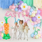Easter Balloon Garland Arch Kit With Polka Dot Easter Daisy Bunny Carrot Head Hoop Pastel Letter Foil Balloons For Spring Big Resurrection Day He Is Risen Birthday Baby Shower Party Decorations