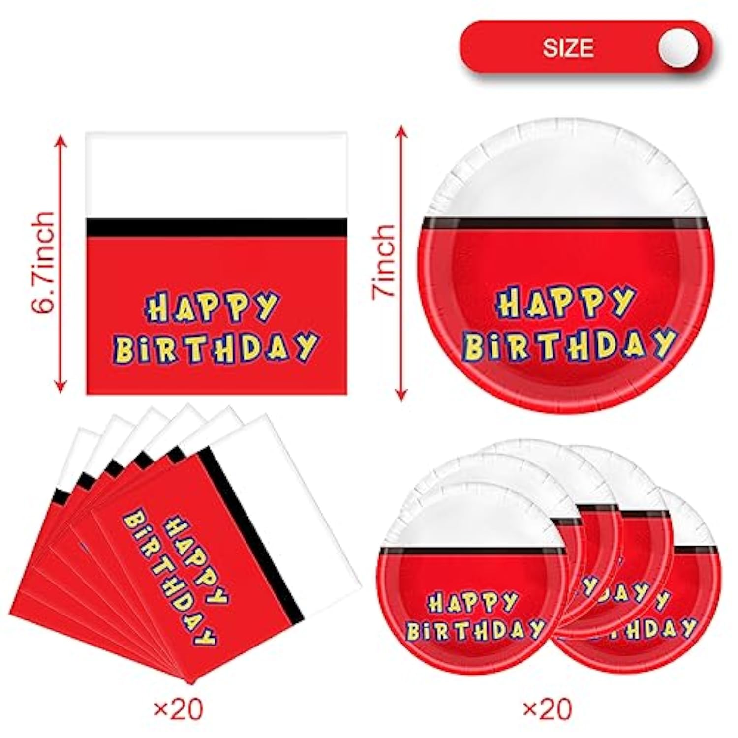 40Pcs Party Tableware Set - 20 Plates And 20 Napkins For Birthday Theme Party Design