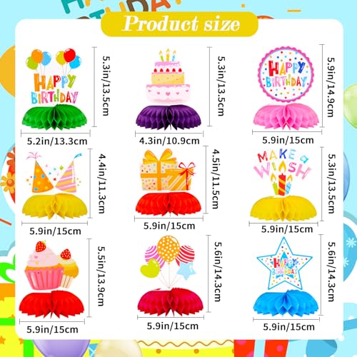 9 Pcs Happy Birthday Decorations Honeycomb Table Decoration Centerpieces