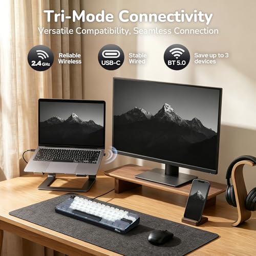 Rk61 Wireless 60% Triple Mode Mechanical Keyboard, 61 Keys Bluetooth Mechanical Keyboard, Compact Gaming Keyboard With Programmable Software (Hot-Swappable Red Switch, Black)