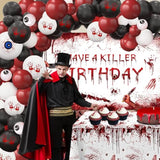 Halloween Balloon Garland with Bloody Tablecloth, Killer Birthday Banner & Balloons