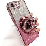Magnetic Kickstand Glitter Case For Iphone 16E,[Compatible With Magsafe] Luxury Bling Sparkly Rhinestones With Camera Protector & Makeup Mirror Women Girls Case For Iphone 16E 6.1" 2025, Pink