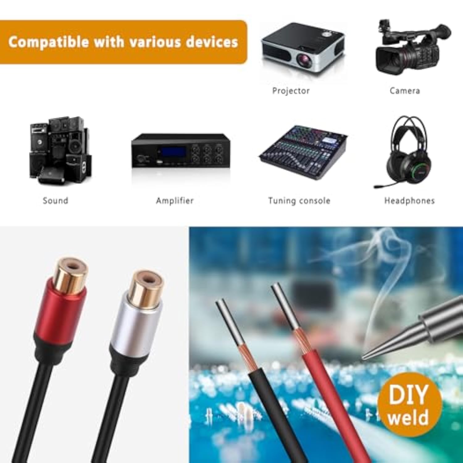 2Packs Speaker Wire Rca Audio Both Female Plug Jack Connector Adapter To Bare Wire Open End Pigtail Audio Video Lotus Plug Repair Cable For Amplifier, Receiver, Speakers, Etc.