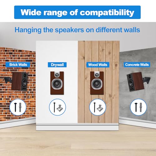 Speaker Wall Mount,Swivel & Tilt,All Aluminium Wall Speaker Mount for Small Speakers,Hold up to 30lbs,HD-818,2 Packs(Black)