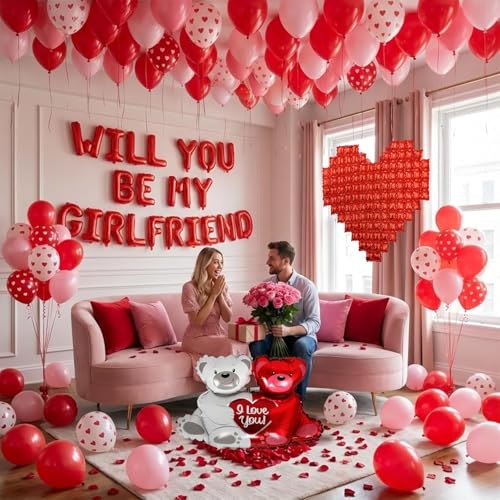 Red Will You Be My Girlfriend Balloons Set, Valentine's Day Proposal Decor