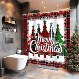Christmas Shower Curtains For Bathroom,Red Buffalo Plaid Snowflakes Shower Curtain Winter Xmas Tree Merry Christmas Bathroom Decor With 12 Hooks Holiday Waterproof Fabric Shower Curtain 72X72 Inch