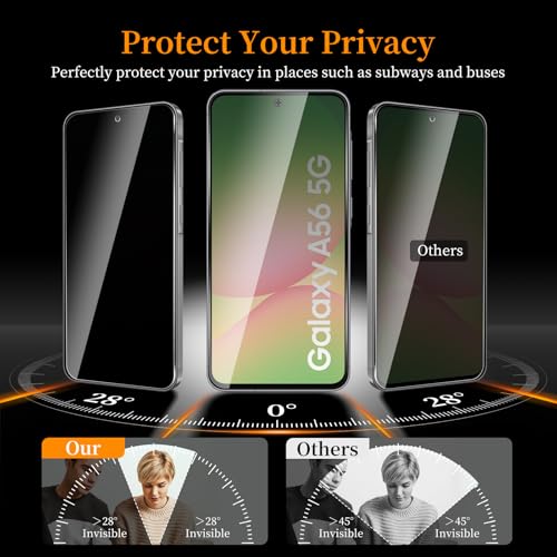 [2+2 Pack Privacy Screen Protector for  Galaxy A56 5G?2 Anti-Spy Tempered Glass Film+2 Camera Lens Protector, Anti-Scratch, 9H