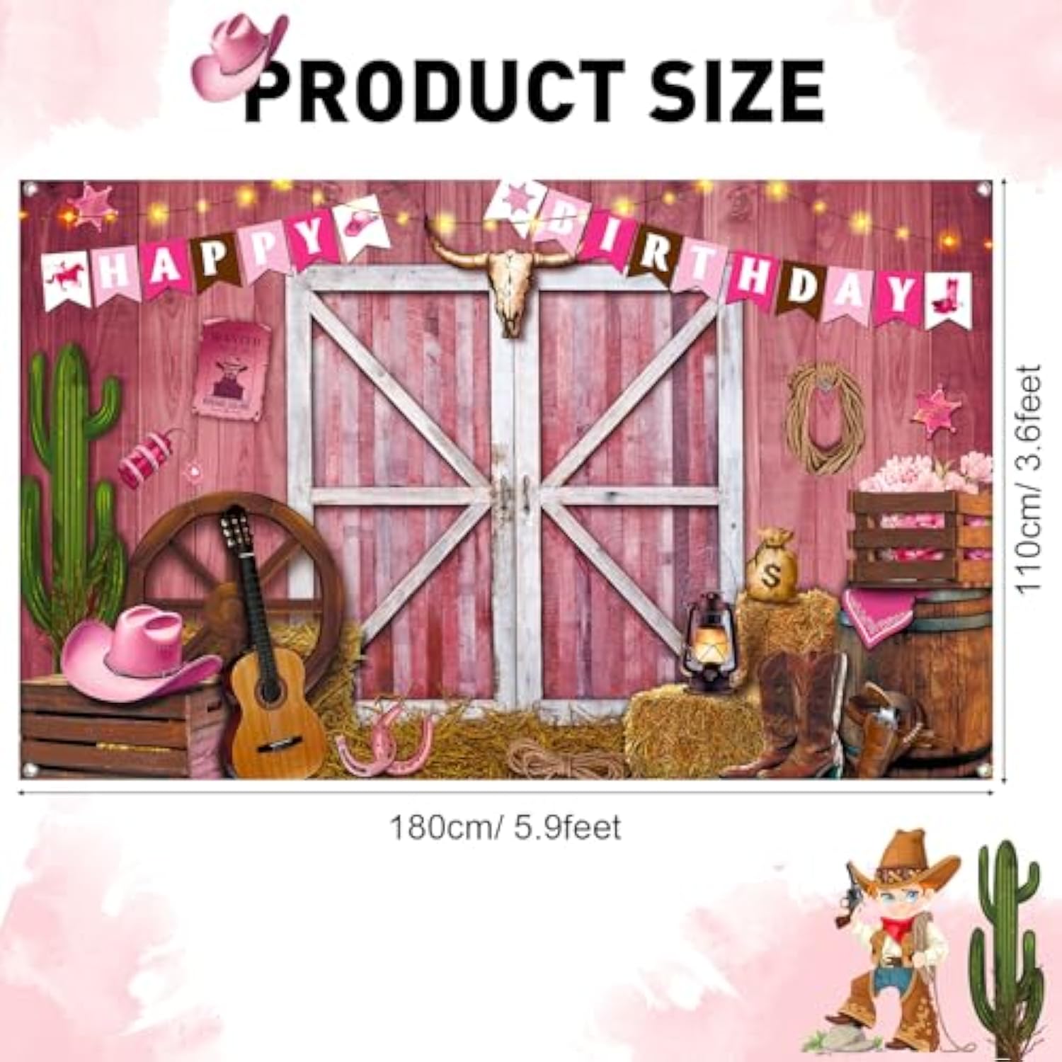 Western Cowgirl Birthday Banner Cowboy Backdrop Photography Booth Prop Pink Cowgirl Party Background For Girls Cowboy Birthday Baby Shower Party Decorations Supplies, 71 X 43 Inch
