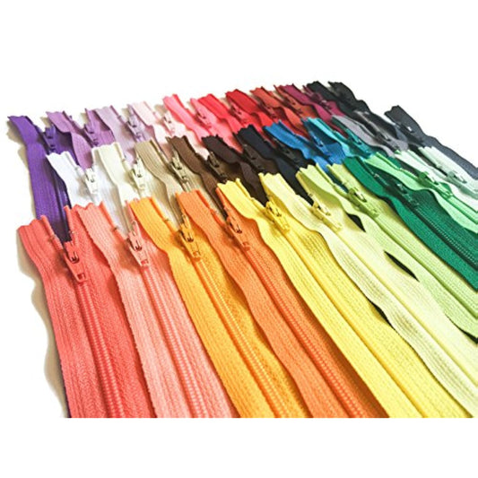 10 Inch Assorted Colors Zippers Number 3 Nylon Coil Set Of 30 Pieces