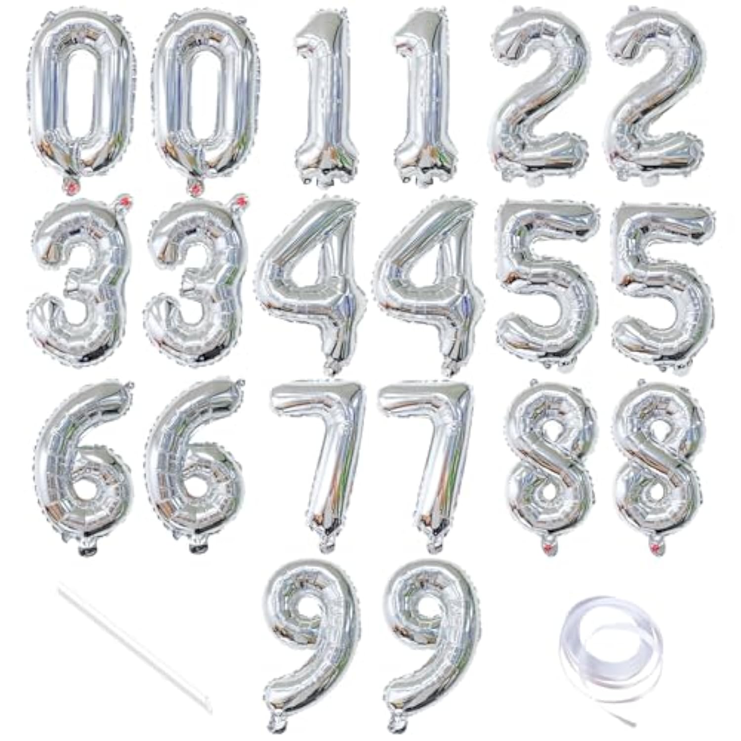 20pcs Silver Number Balloons 0-9 Foil Birthday Anniversary Graduation Decor