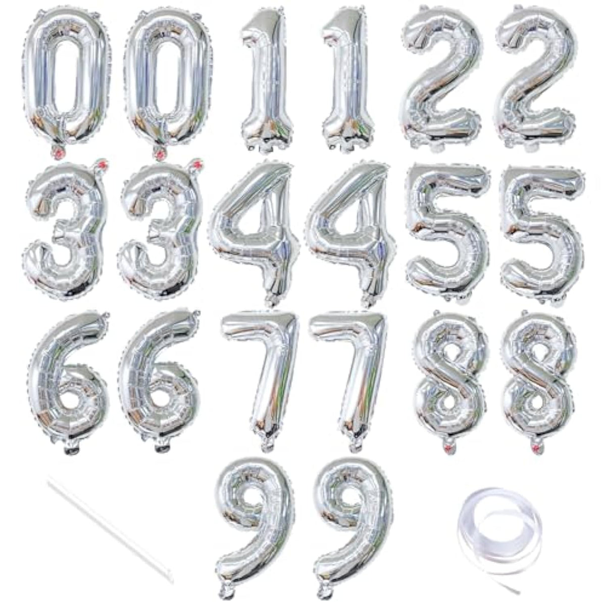 20pcs Silver Number Balloons 0-9 Foil Birthday Anniversary Graduation Decor