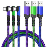 Type C Charger Fast Charging, 90 Degree Usb To Usb C Cable [10Ft,3Pack] Braide