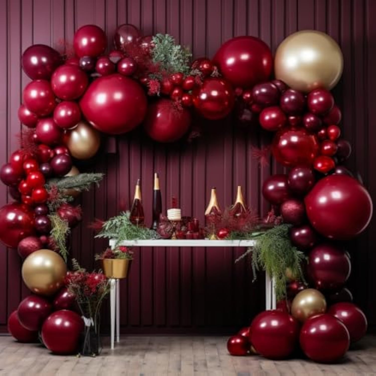 Burgundy Balloons Double Stuffed Red Maroon Balloon Garland Different Sizes 18/12/5In Wine Ruby Red Balloon Arch Kit For Birthday Bridal Wedding Christmas Party Decorations