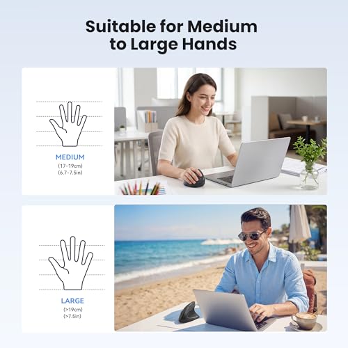 Ergonomic Mouse Rechargeable Bluetooth - 4800 Dpi Vertical Mice 6 Adjustable Levels, Wireless Optical Carpal Tunnel Mouse Right Hand, Multi Device For Laptop, Pc, Computer, Macbook - Black