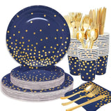 175Pcs Blue Plates And Napkins Party Supplies, Blue And Gold Party Decorations Serve 25 Guests - Royal Blue Paper Plates For Birthday 2025 Graduation Party Decorations
