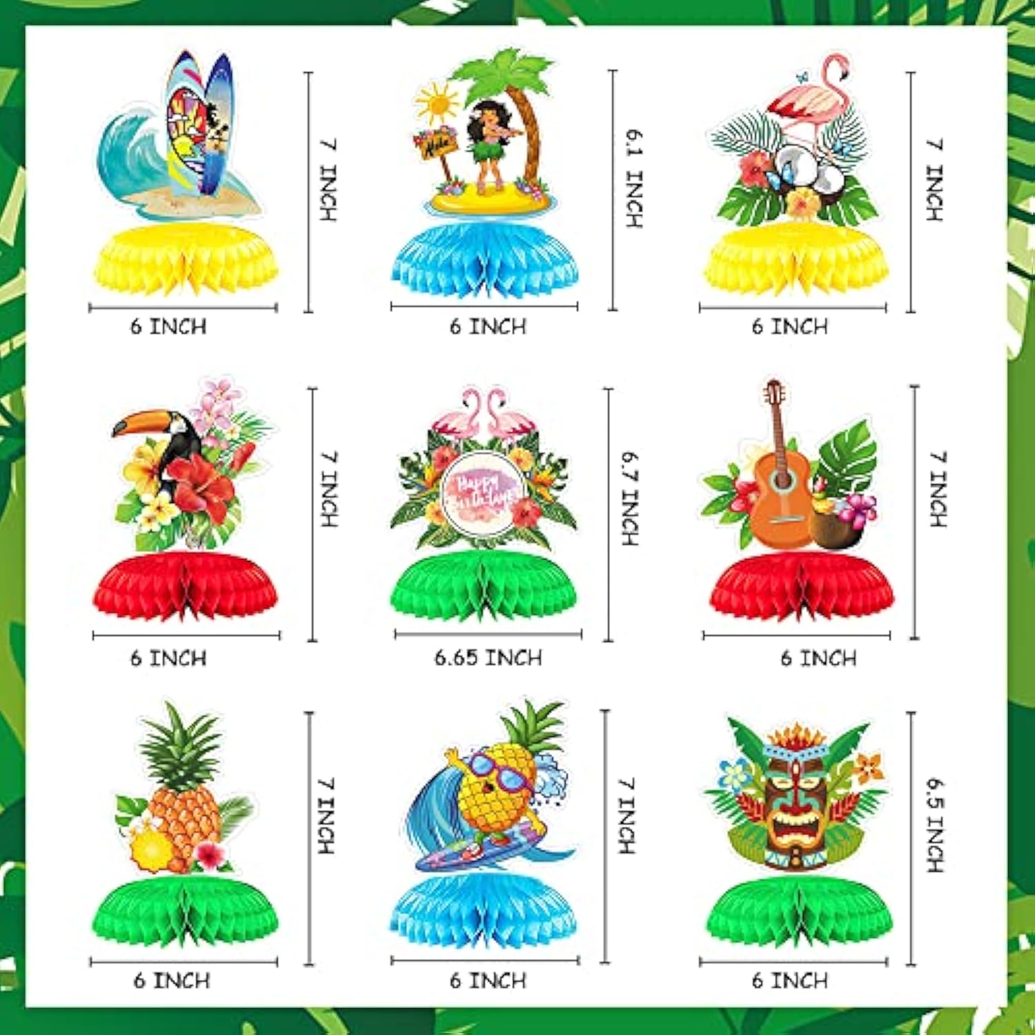 9Pcs Hawaiian Luau Honeycomb Centerpieces For Tables Home Party, Hawai