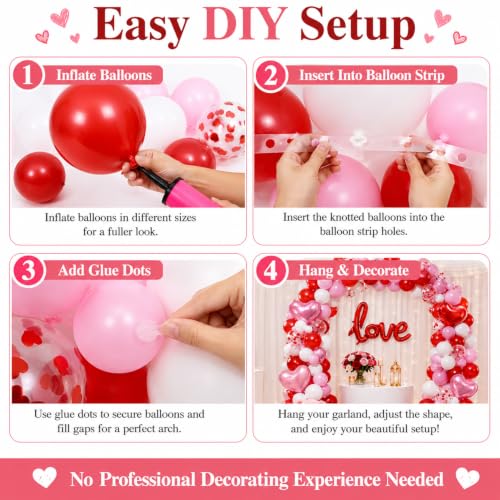 Valentine's Day Balloon Arch Kit, Pink Red White Balloon Set