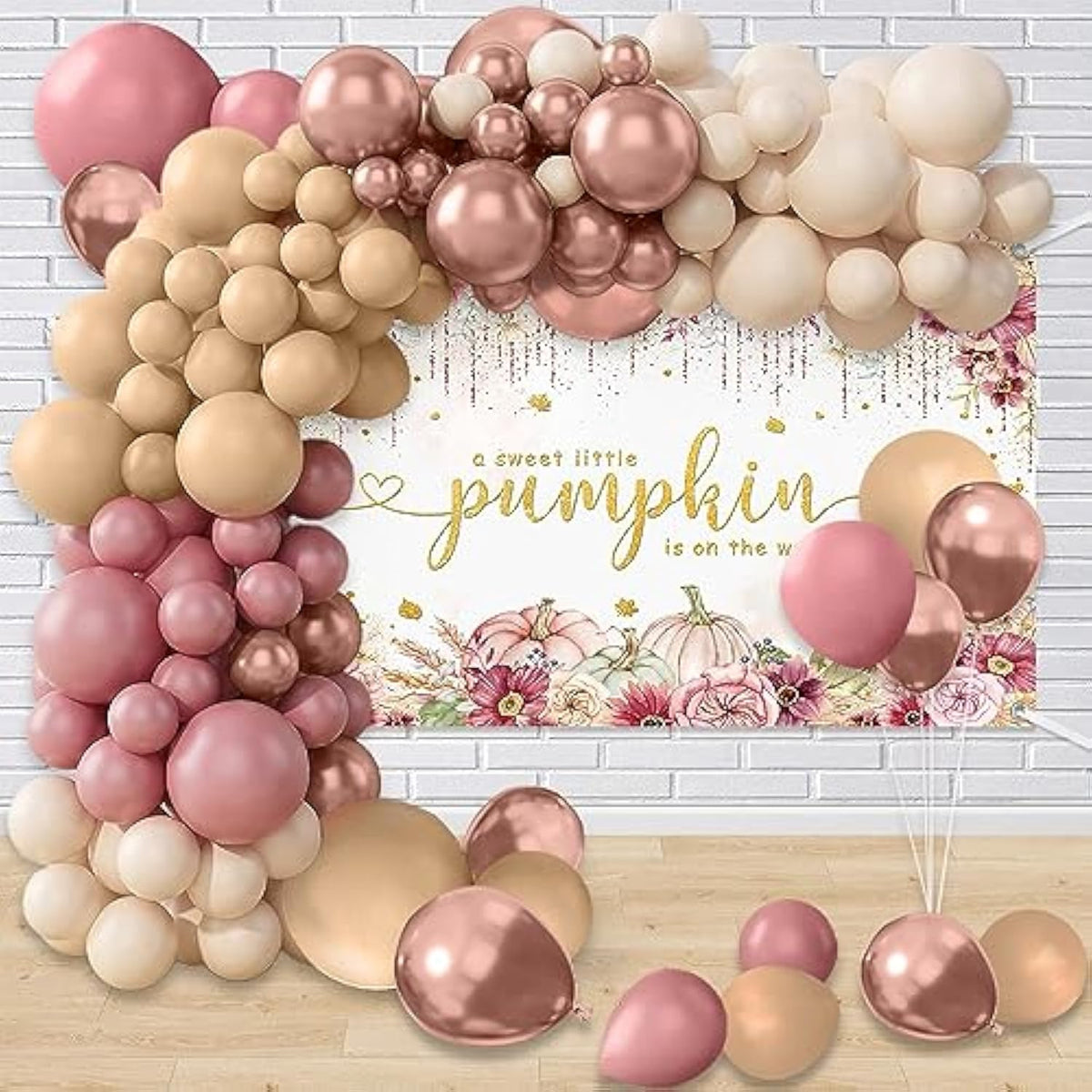 156 Pcs Boho Pumpkin Baby Shower Balloon Arch Kit Pink Sand White Balloons Decor
