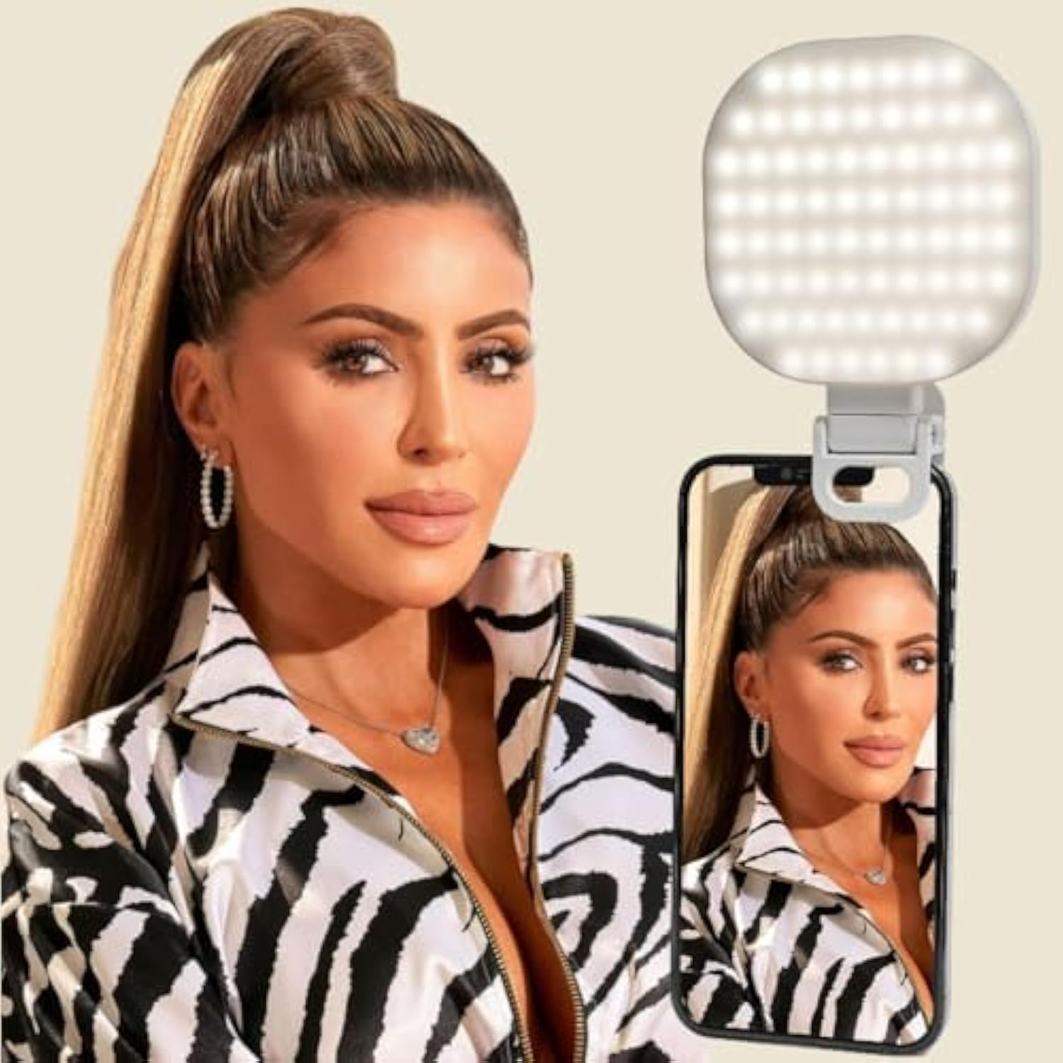 Larsa Pippen - - Led Selfie Light With Clip & Glass Mirror - Rechargeable Selfie Light For Phone Or Camera - 142 Leds-Adjustable Brightness - Ideal For Makeup, Tiktok, Content Creators