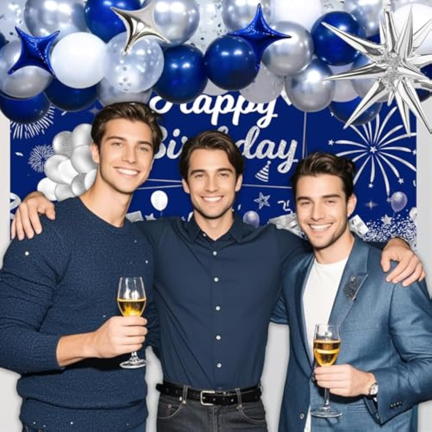 Blue & Silver 15th Birthday Party Decor: Banner, Balloons, Tablecloth & Supplies