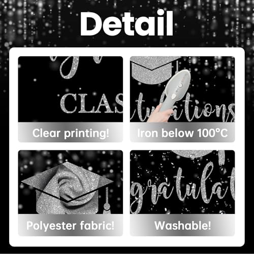 Class of 2026 Backdrop Black Silver Glitter Bokeh Graduation Party Background 2026 Congrats Grad Prom Party Cake Table Decoration Photo Booth Props (7x5ft)