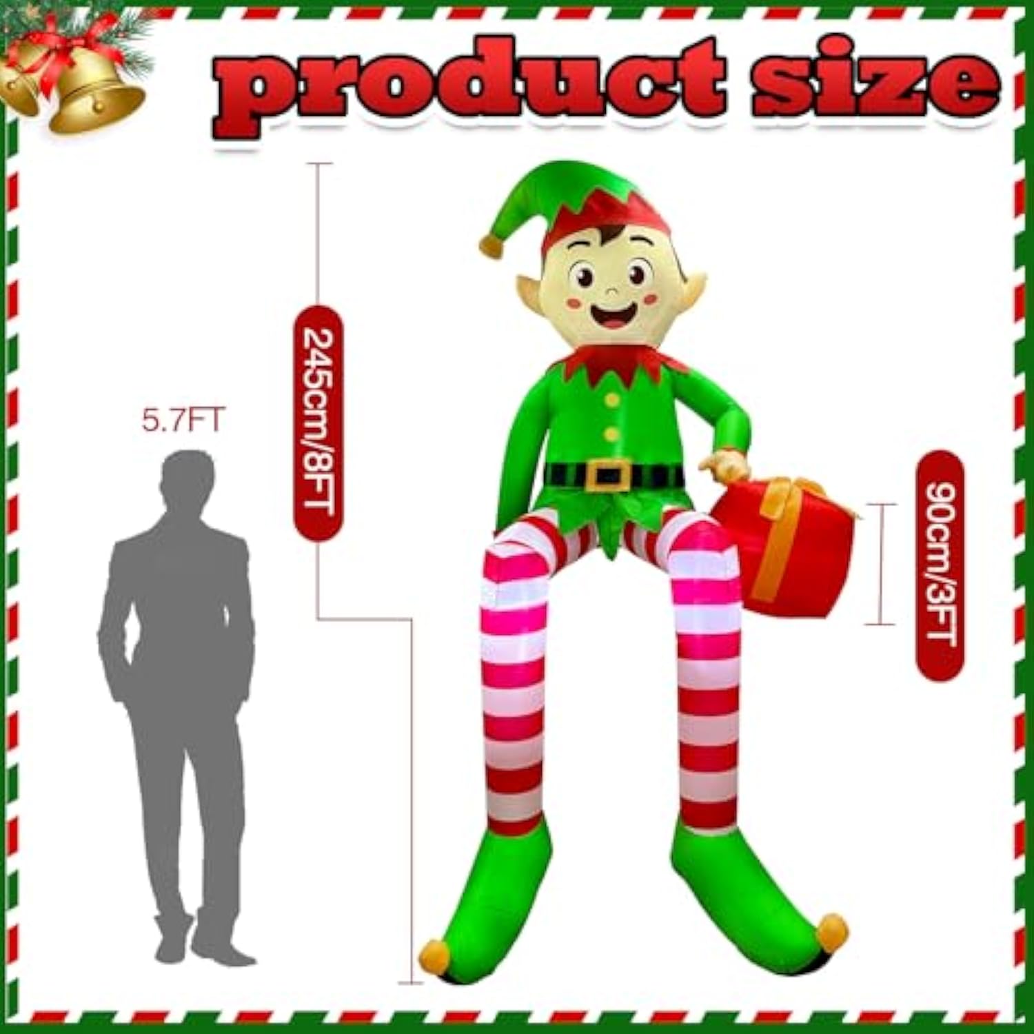 8 Ft Elf Christmas Inflatables Outdoor Decoration, Large Christmas Blow Ups Built-In Blower And Led Lights, Xmas Decorat