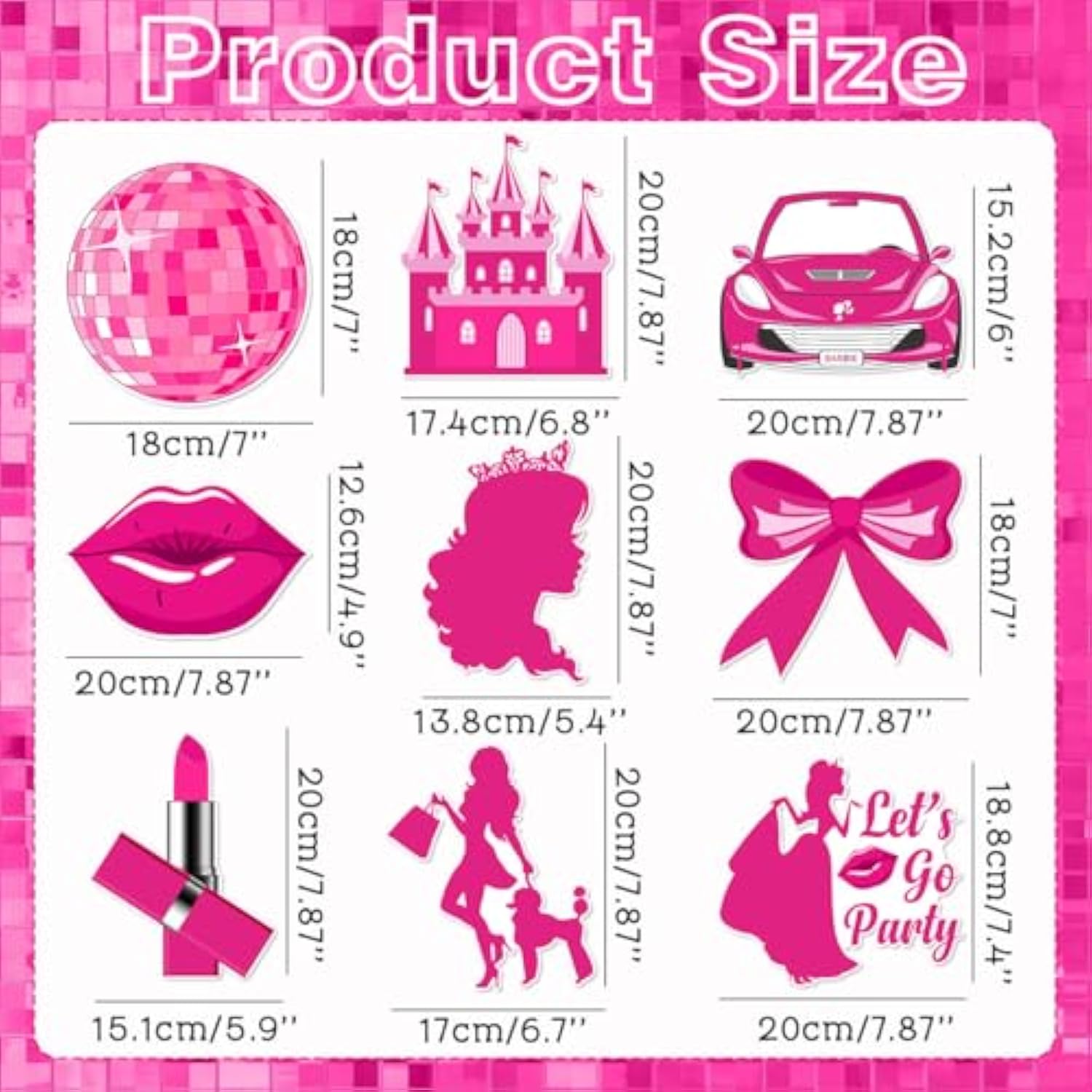 Hot Pink Birthday Party Decorations, Pink Princess Birthday Hanging Decorations, Princess Happy B-Day Banner Decor For Girls Doll Theme Party Cowgirl B-Day Decor