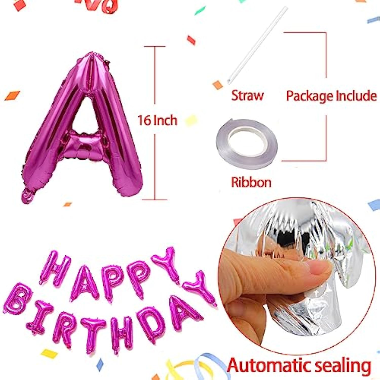 Hot Pink Happy Birthday Balloons Banner, 16 Inch Mylar Foil Letters Balloon Sign For Birthday Party Decorations Photo Booth Backdrop