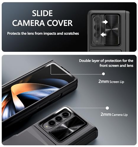 for  Galaxy Z Fold 4 Case with Card Holder & Kickstand & Hinge Protection & Slide Camera Cover & Built-in Screen Protector, Rugged Phone Case