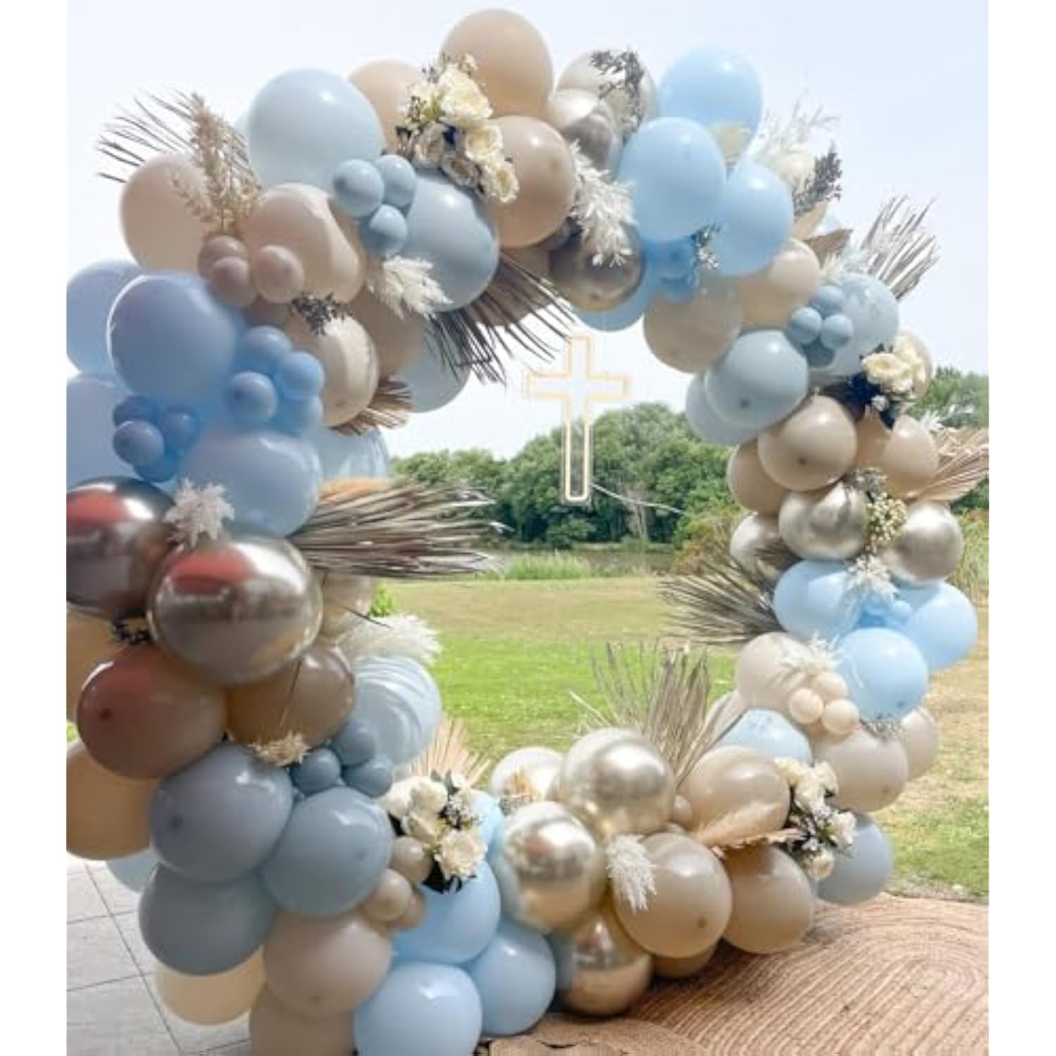 Dusty Blue Balloon Garland Arch Kit With Dusty Blue, Sand White, White Balloons For Boy, Girl, Bear, Baby Shower, Birthday, Gender Reveal, Bridal, Wedding, Party Decorations