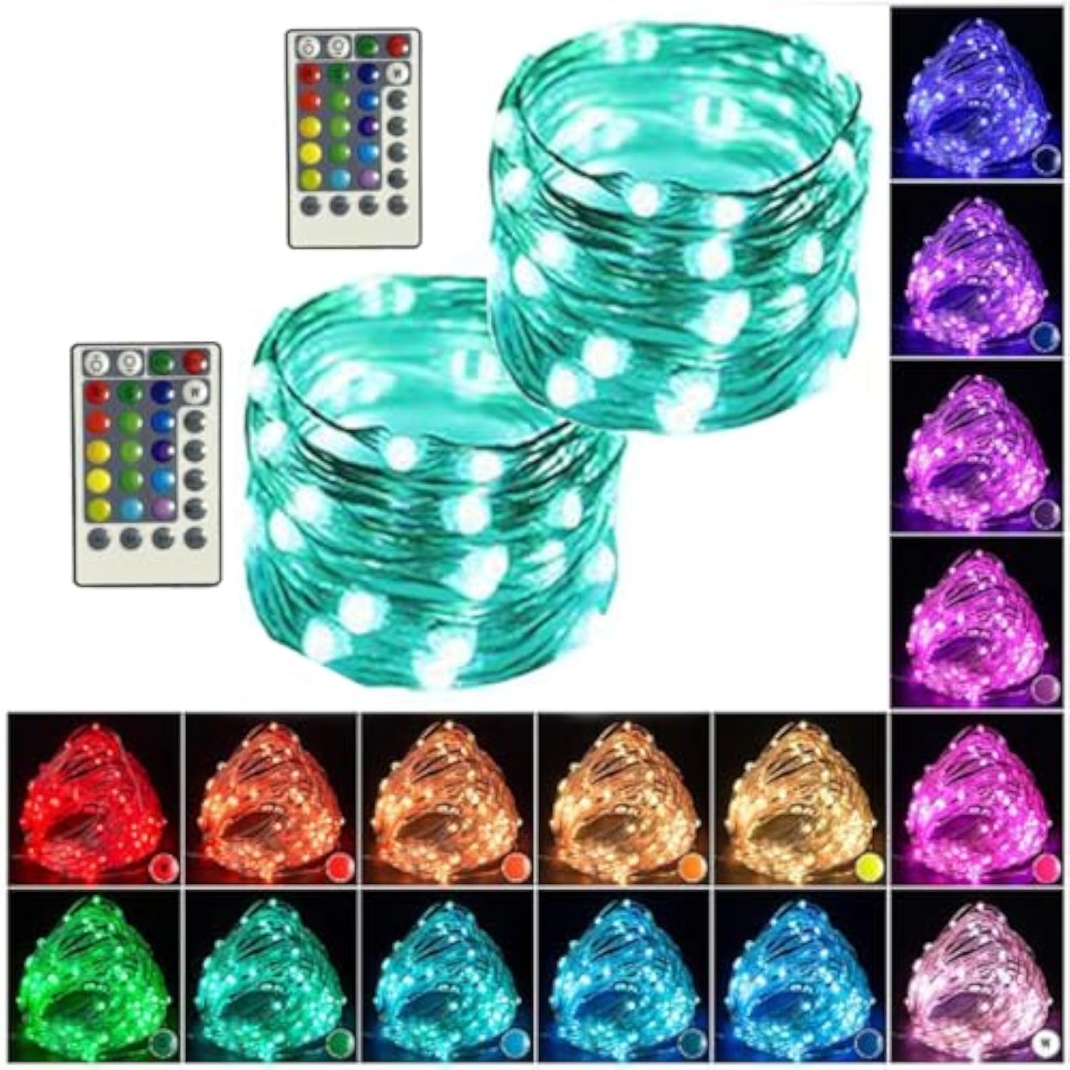2 Pack Multi Color Changing String Lights,Battery Powered Led String Lights With Remote,50Leds 16Ft Silver Wire Lights F